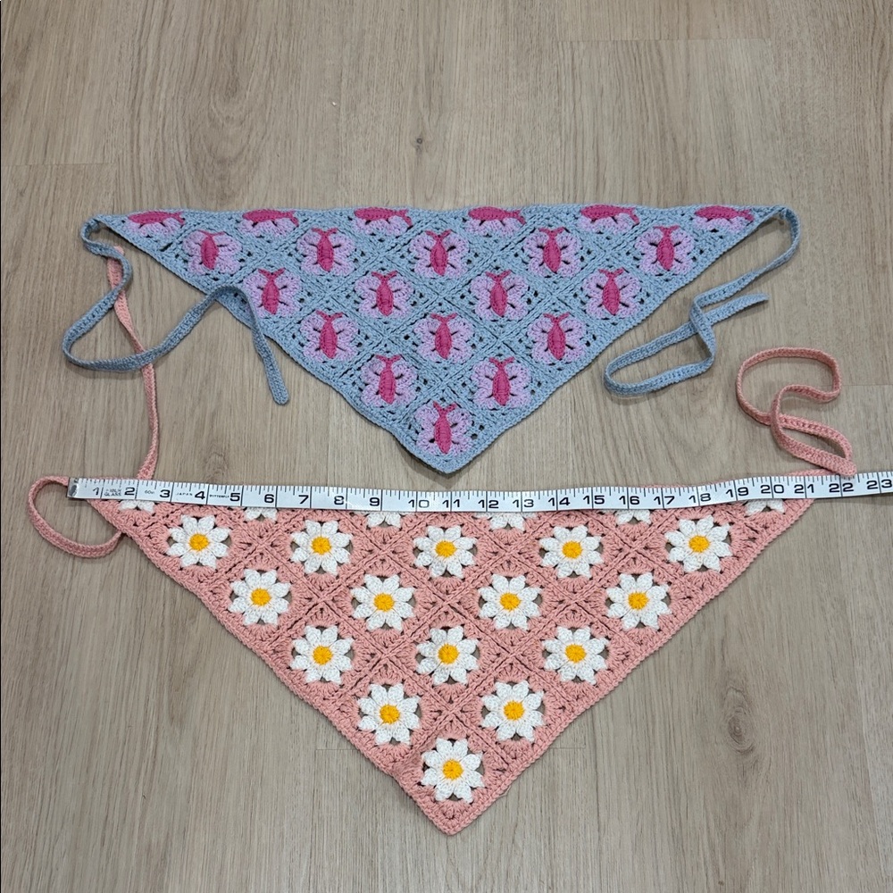 Crochet Bandana Set - Pink and blue gray - Picture 2 of 4